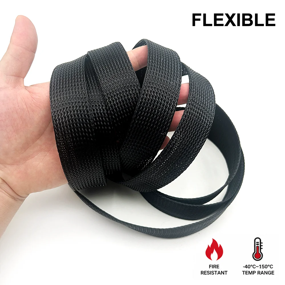 Black Flame-retardant PET Braided Sleeve ID 2-35mm Flexible/new energy wire harness insulation protective sleeve