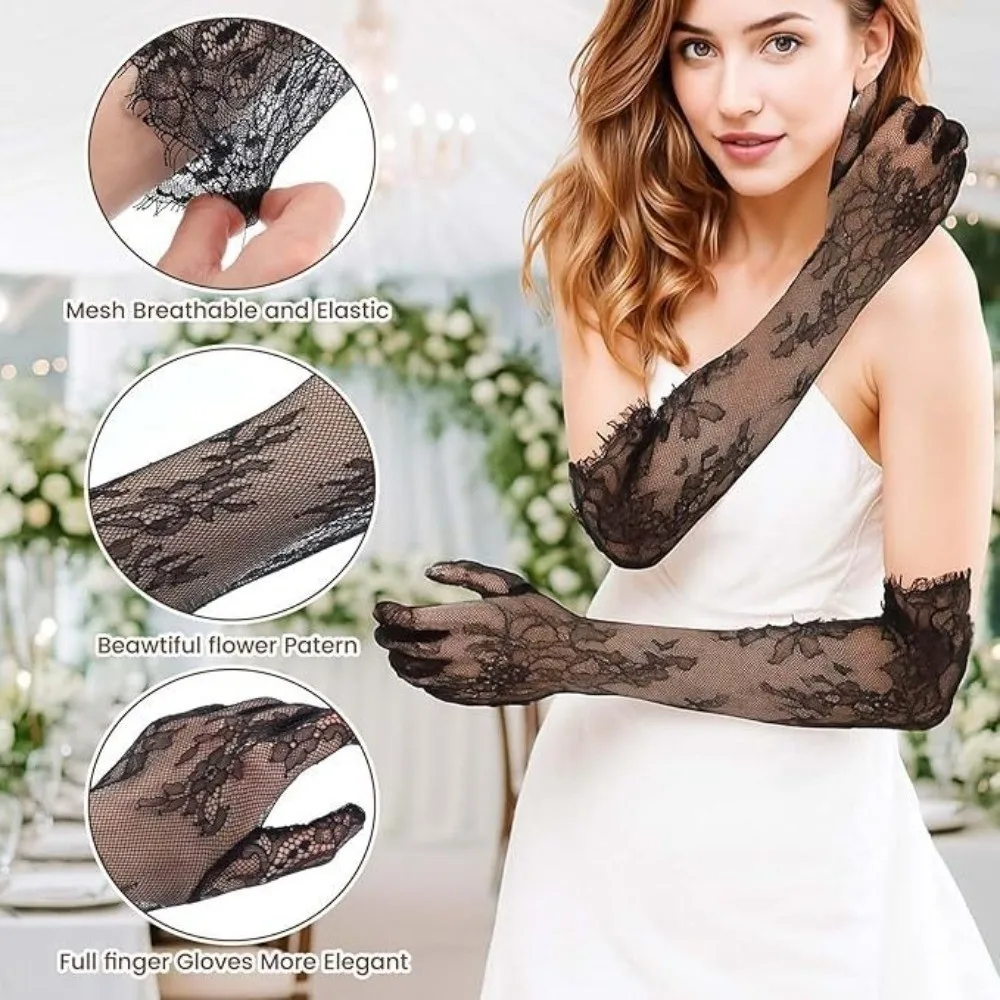 Fairy Solid Color Lace Gloves Transparent Thin Long Gloves Mesh Long Bridal Gown Accessories Wedding