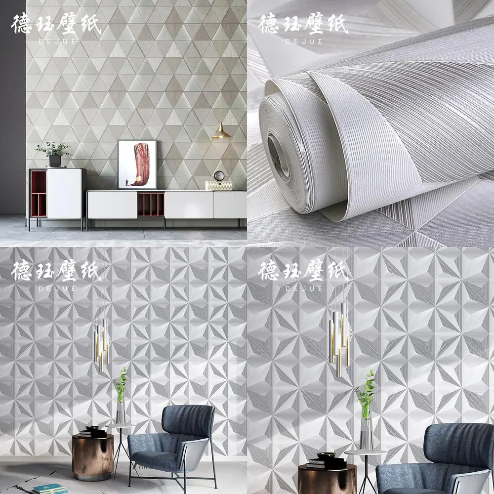3D Nordic Geometric Deep Embossed Leather Grid Wallpaper for Bedroom Living Room TV Background Gray Silver