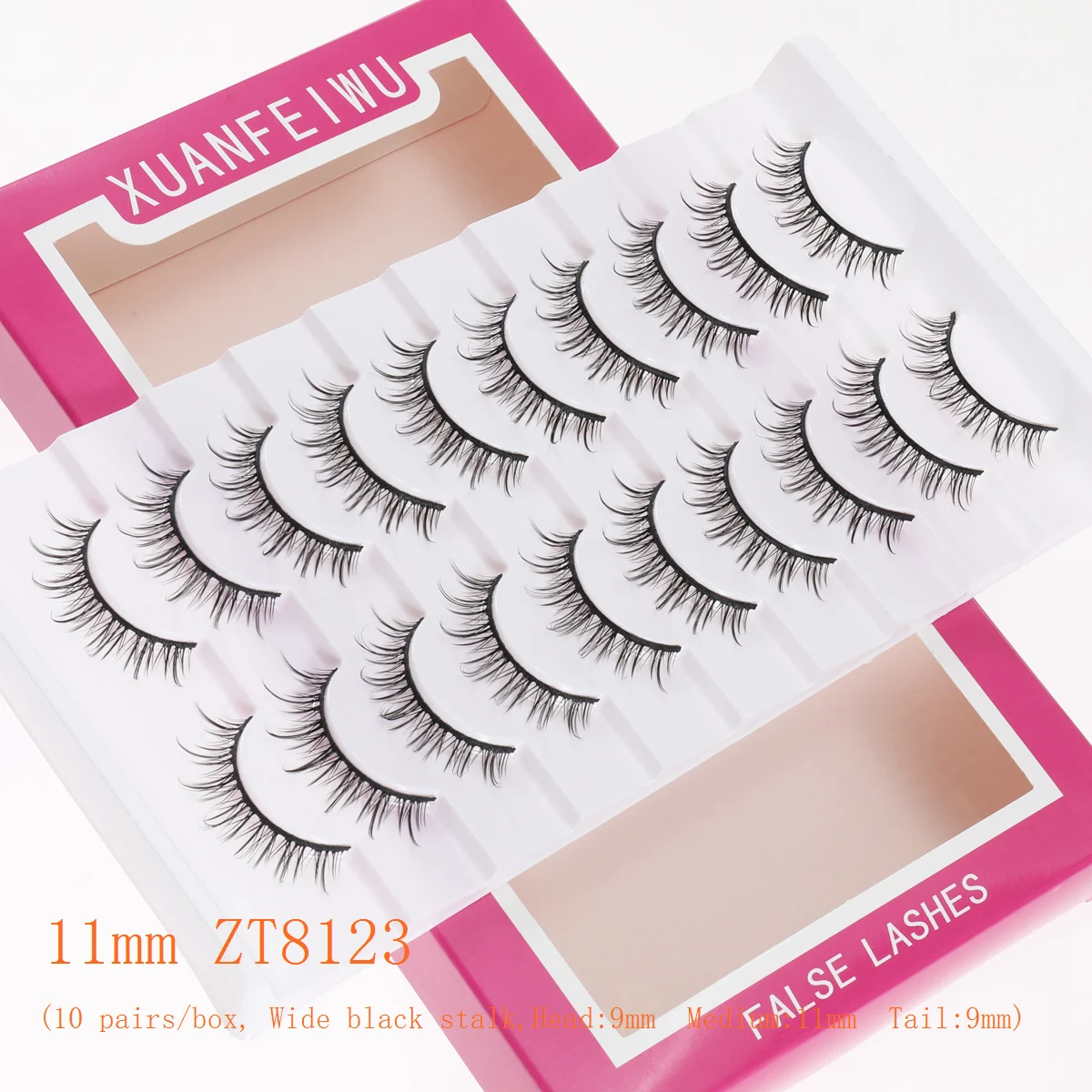 رموش Xuanfeiwu الطبيعية الواقعية المتناثرة ذات الشريط الكامل، رموش صناعية سهلة الاستخدام للمبتدئين، مكياج لتكبير العيون، رموش ذاتية التطعيم