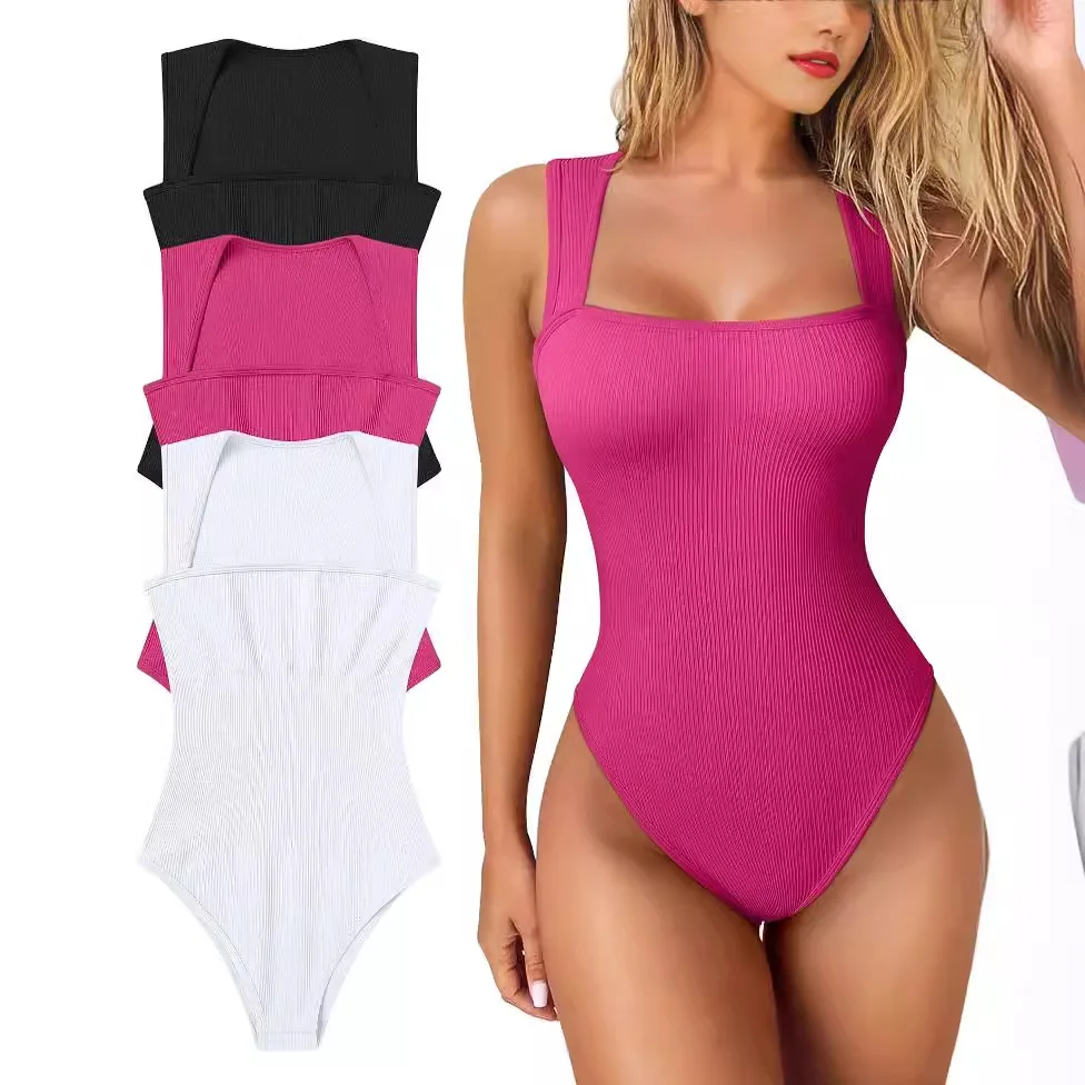 Mono sin mangas acanalado sexy para mujer, elasticidad de altura, contracción del abdomen, Monos Blancos, body marrón, tops de salto