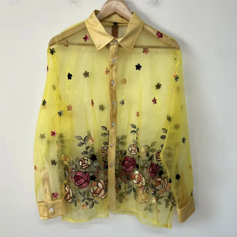 Fashion Embroidered See Through Organza Men's Shirts Light Luxury Tops Elegant Shirts - view 4