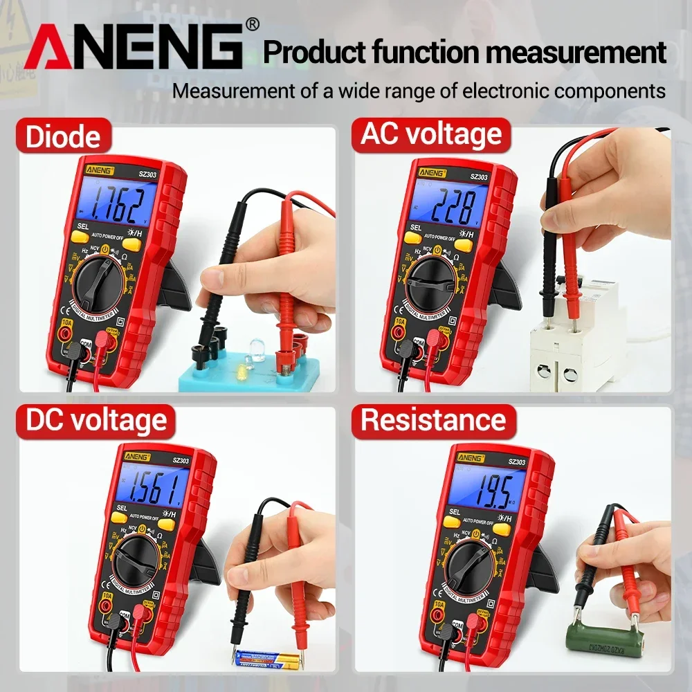 

ANENG SZ303 Professional Digital Multimeter 1999 Counts AC DC Voltage Current Resistance Tester NCV Detector Electrician Tool