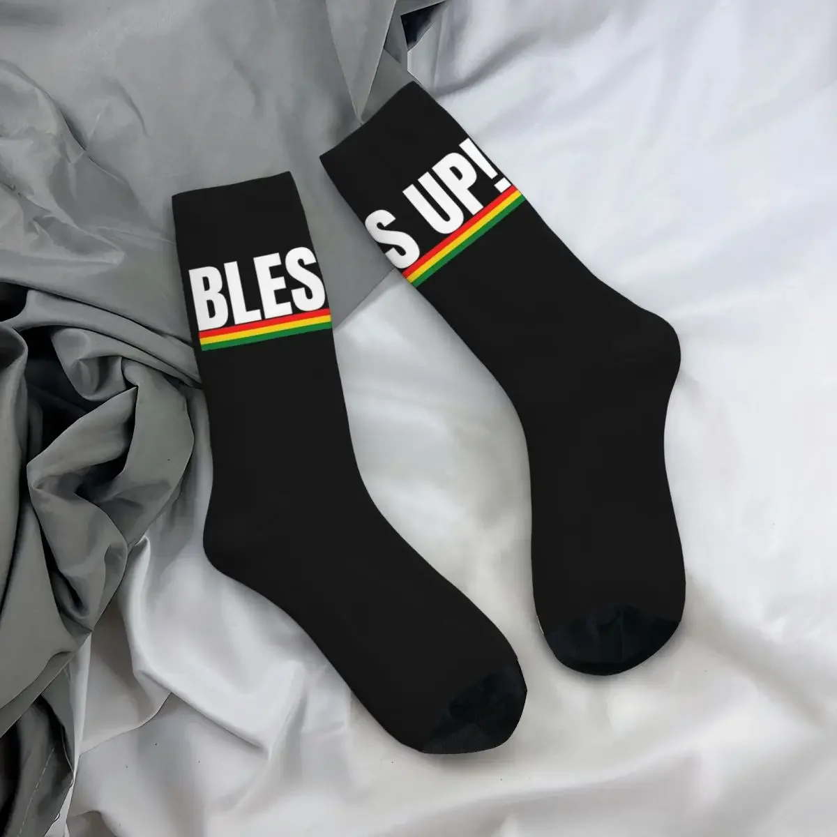 Bless Up Jamaican Patois Slang Reggae Rasta Colors Socks Harajuku Stockings All Season Long Socks Accessories for Unisex Gifts