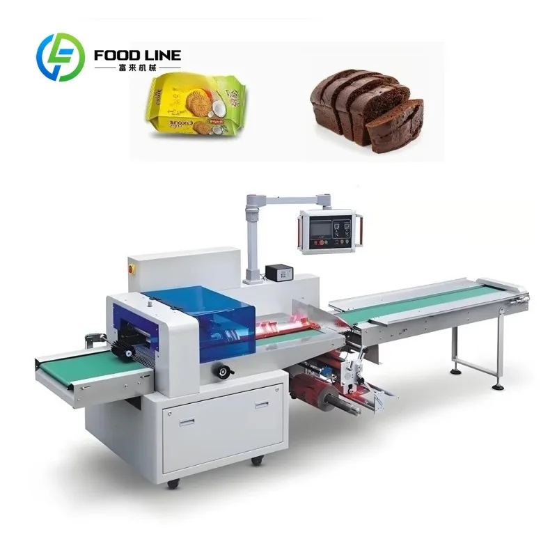 Stainless Steel Horizontal Pillow Wrapping Machine for Plastic Paper Fully Automatic High-Speed Bread Muffin Pastry Cup Custom