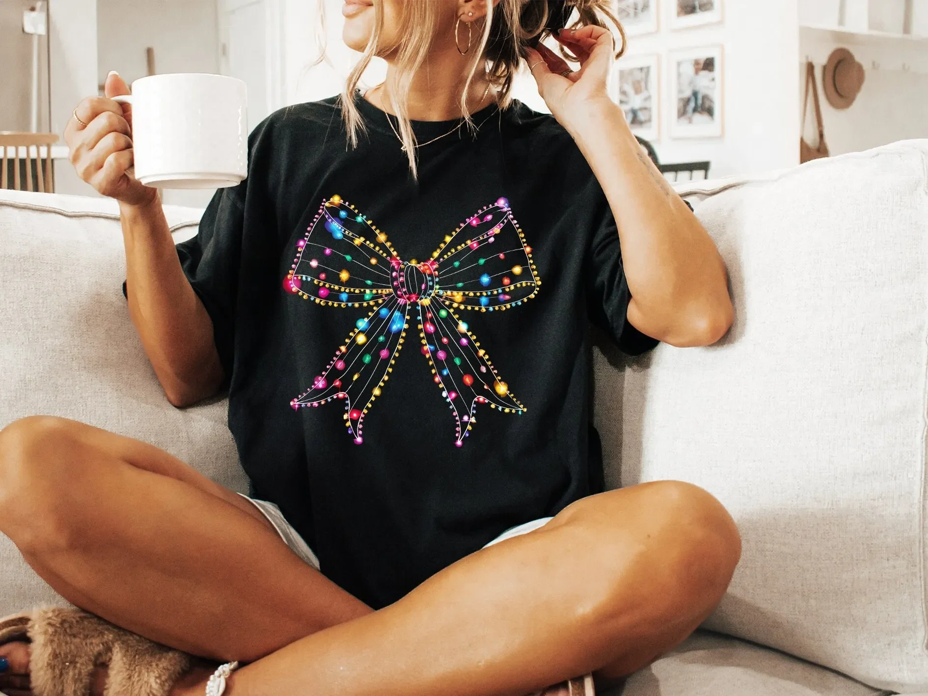 Christmas Season T Shirt Light Coquette Bow New Year SweaT Retro Youth Sweater
