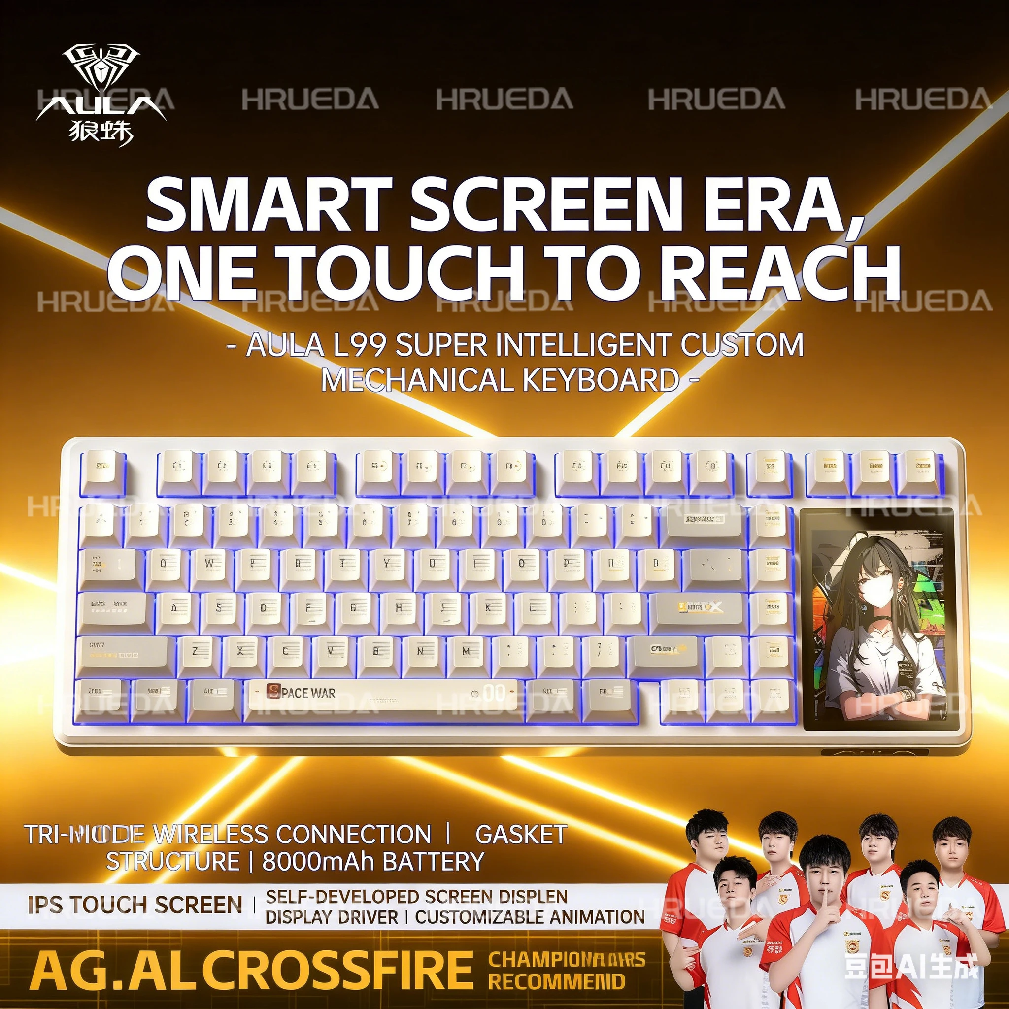 

Беспроводная трехрежимная механическая клавиатура AULA L99 с интеллектуальным дисплеем и сенсорным управлением, 8000 мАч, RGB-подсветка, игровая клавиатура для киберспорта