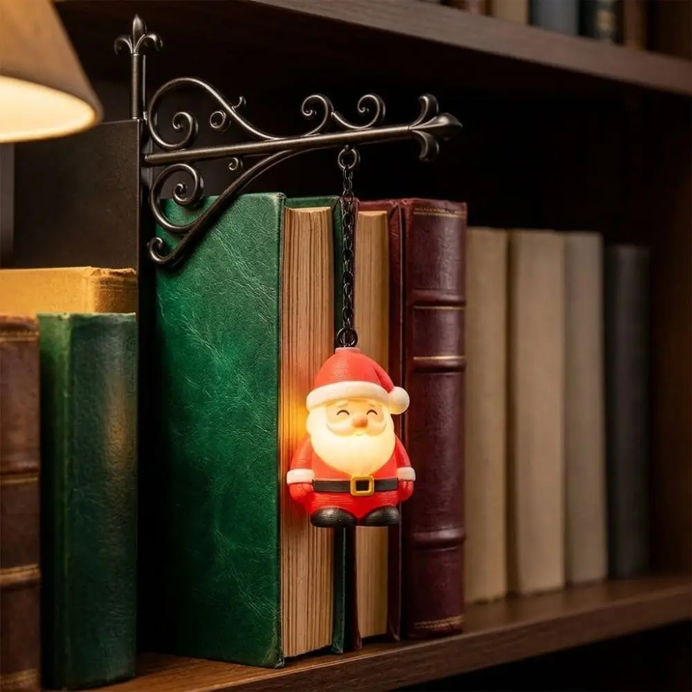 Vintage Christmas Bookshelf Lamp Iron Bracket Warm LED Light Santa Claus Hanging Lamp Xmas Themed Christmas Tree