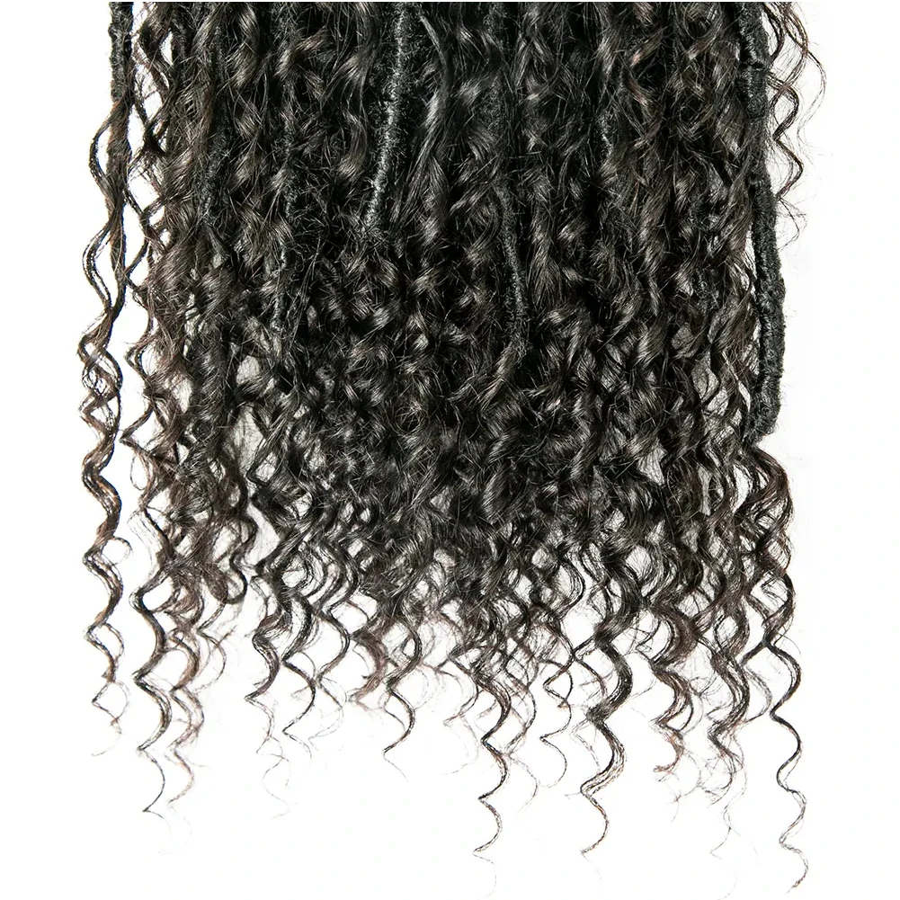 Ganchillo Boho Locs con rizos de cabello humano, trenzas preenrolladas sin nudos, cabello trenzado de diosa sintética con extremos rizados de cabello humano