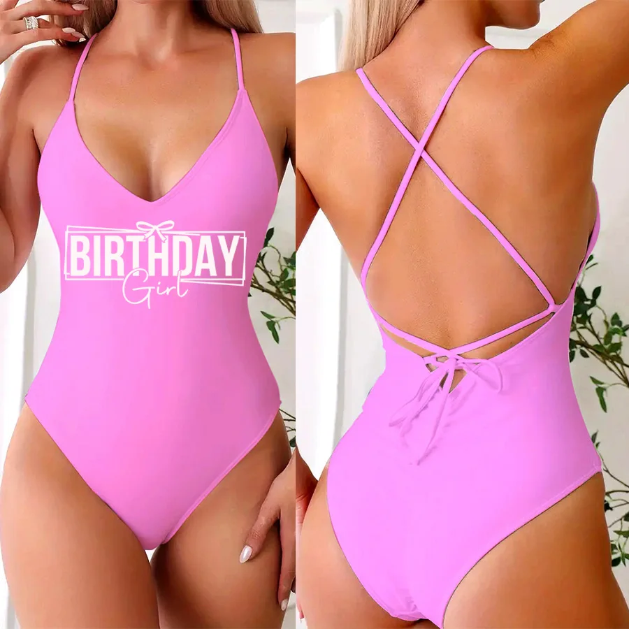 Sexy Padded Birthday Girl Swimsuit Women OneBow Piece Bathing Suit 2026 Bow Bikinis Swimwear Summer Beachwear Swimming Suit