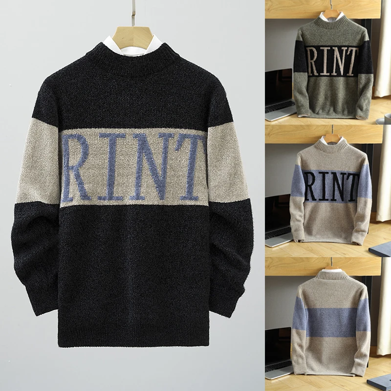 

New Youth Winter Sweater Micro-elastic Comfortable Fashion Simple Letter Round Neck Long-sleeved Knitted Top M-3XL