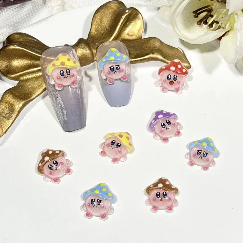 Parches de uñas Kirby de Anime, accesorios de joyería de uñas de resina DIY, pegatina de uñas de dibujos animados, adorno de decoración, regalo de manicura para niñas