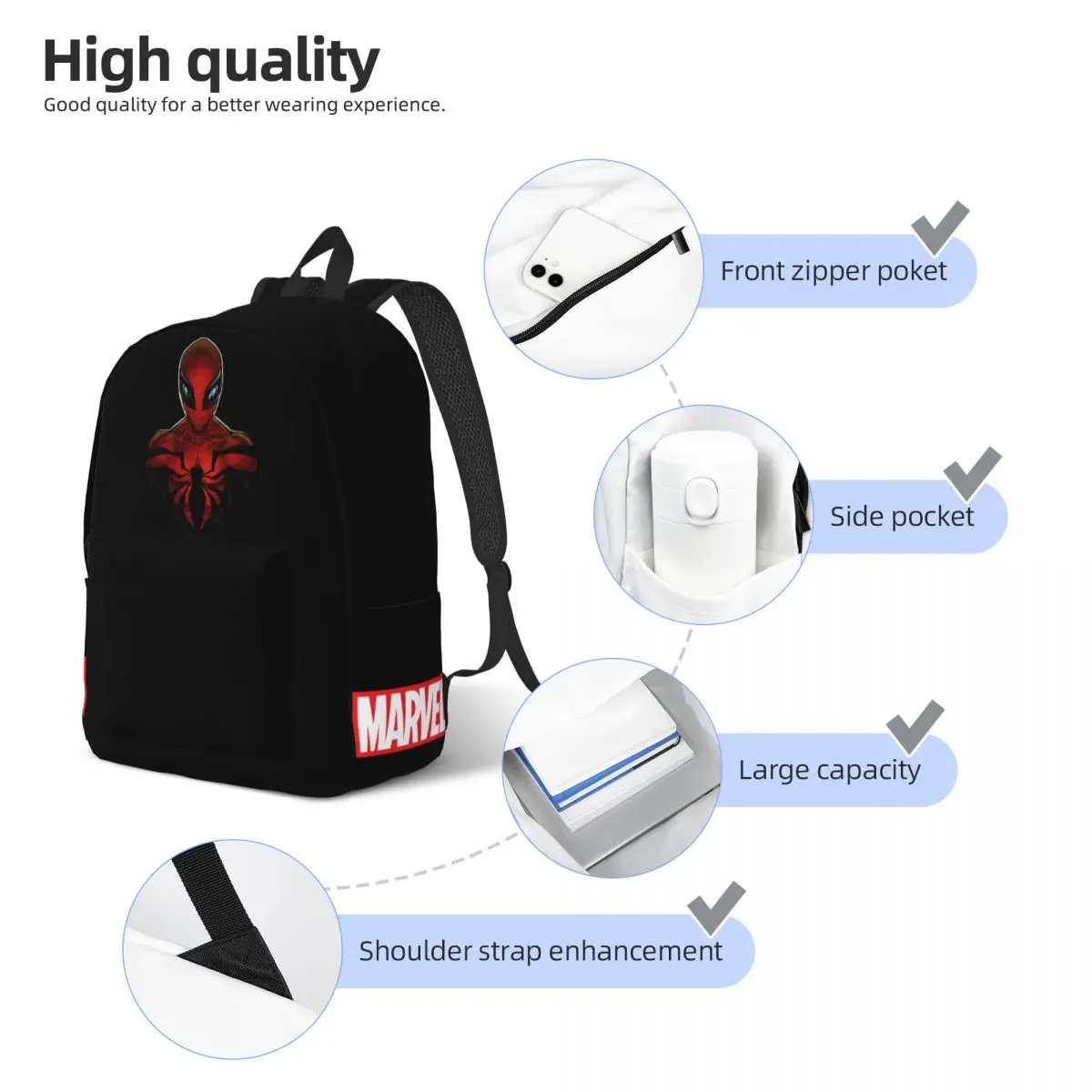 Bolsa de armazenamento leve Comicbook para acampar, bolsa de filme Marvel Spider-Man, grande capacidade, presentes para meninos e meninas