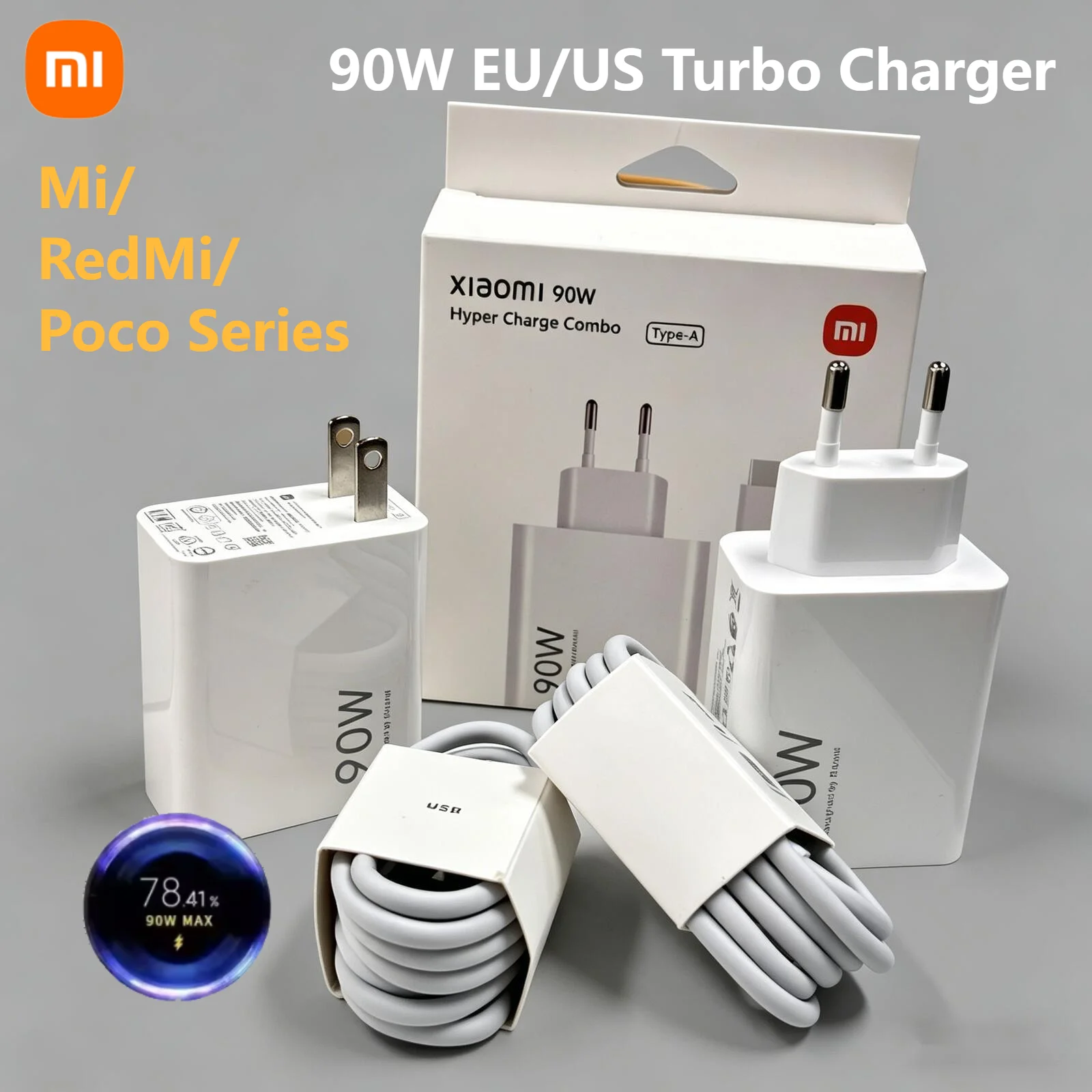 Original 90W EU Us Redmi Xiaomi Poco Super Turbo Charge Cable Adapter Mi 15 14 13 Pro Ultra Redmi Note POCO M5 F4/3