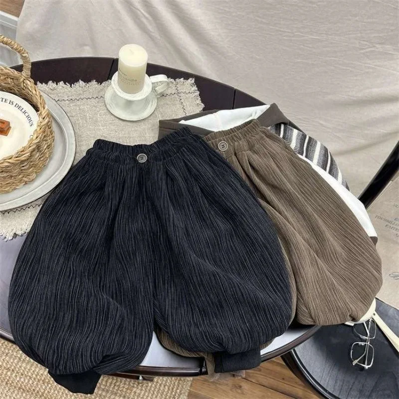 Pants Autumn and Winter Casual Stylish Children Personalized Trendy Brand with Plush and Thick Toe Tied Lantern Harem Pants 3
