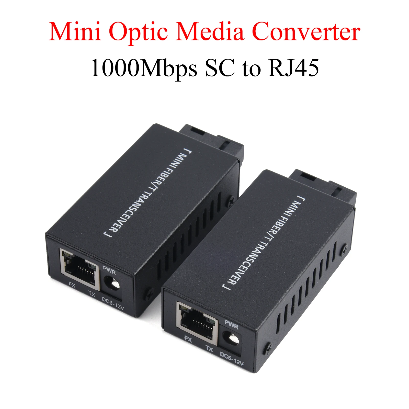 1Pair Mini Gigabit Fiber Optical Media Converter 100/1000Mbps Optic Transceiver SC to RJ45 Ethernet Switch 20Km With US Power