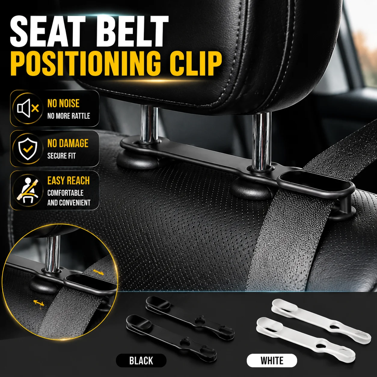 Car Seat Belt Positioning Clip Quiet No Noise Design No Damage To Car Seats Easy Reach Safety Strap Holder Vehicle Headrest Rod