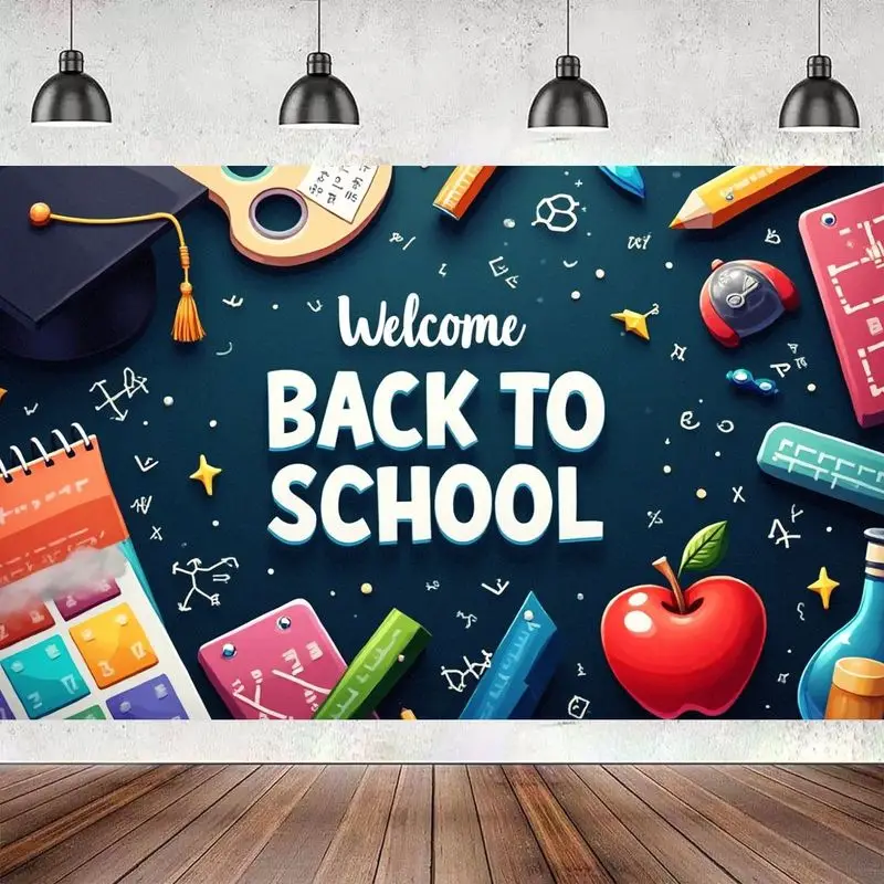 VIKAMA Back to School Slogan Apple Tapestry Cartoon Pattern Wear resistant Hanging Cloth Back to School Party Decoration