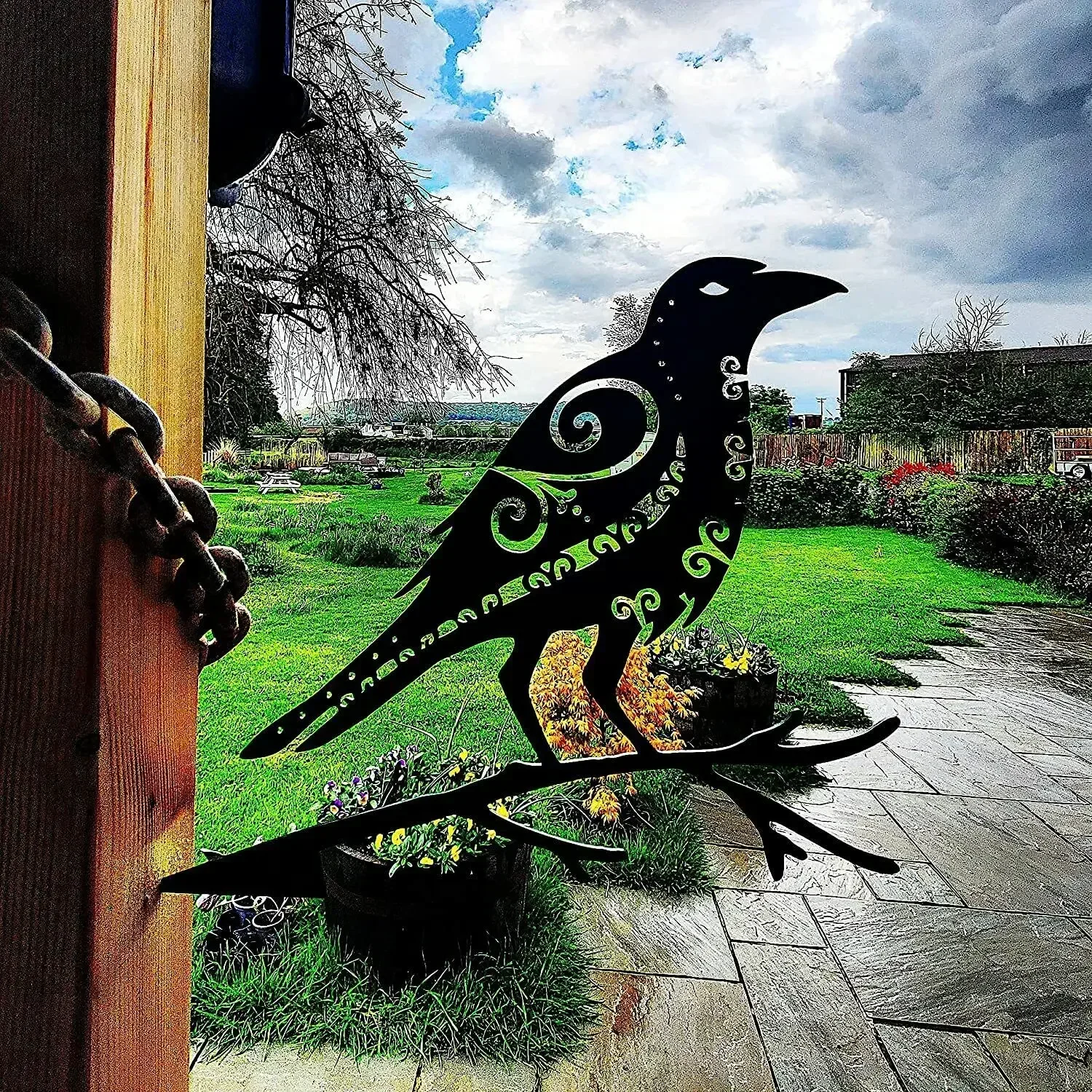 Metal Bird Garden Art - Odins' Raven Muninn| Pagan Decor | Metal Art |Viking Art Garden Decoration Yard Signs Outdoor Decoration