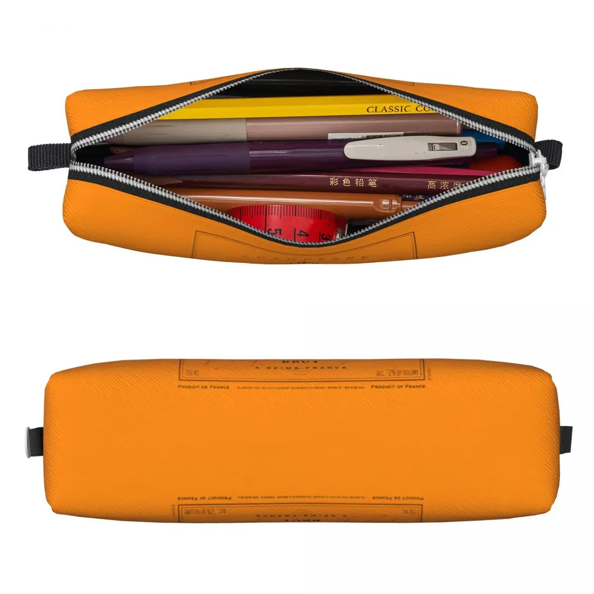 Champagne Orange Pencil Case Veuves Clicquots Pen Box Bags Student Large Storage Students School Cosmetic Pencil Box