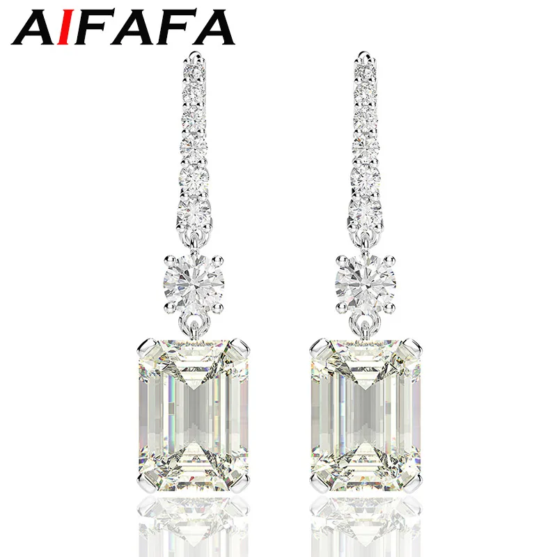 

AIFAFA S925 Sterling Silver Sparkling High Carbon Diamond Drop Earrings 18K White Gold Plated Gemstone Ear Hook Stud Jewelry