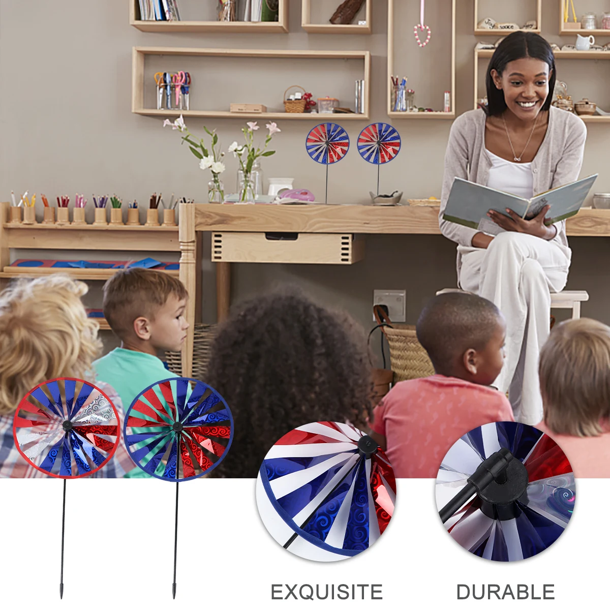 

2 Pcs Round Windmill Kid's Pinwheel Toy Eye-catching Colorful Pinwheels Plastic Children's Outdoor Toys