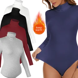 Winter Women's High Neck Shapewear Long Sleeved Bodysuit Tummy Control Body Shaper streetwear Autumn Female Warm Underwear