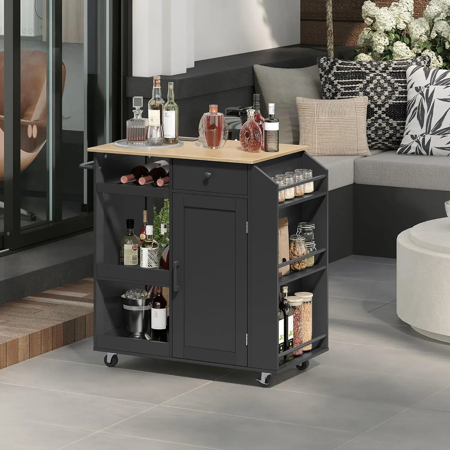 

Kitchen Island with Power Outlet, Kitchen Storage Island with Drawer, Rolling Kitchen Cart on Wheels, Spice Rack, Towel Rack, Wi