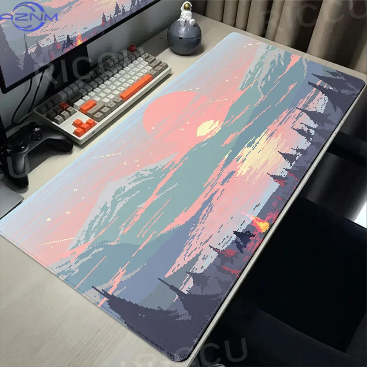 Pixel Art Cloudy Sky Mousepad Cute Mouse Pad Kawaii XXL E-Sports Desk Pad Extended Gaming Keyboard Mat Large Pink purple DeskMat