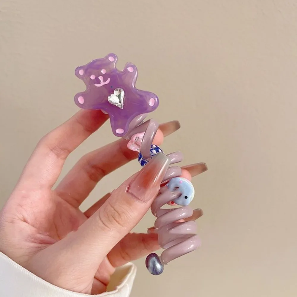 かわいい小さなベアベア電話電話ヘアループ、スパイラルコイルゴム、電話回線ヘアループ、弾性バンド、ヘアアクセサリー、女の子のヘアバンド