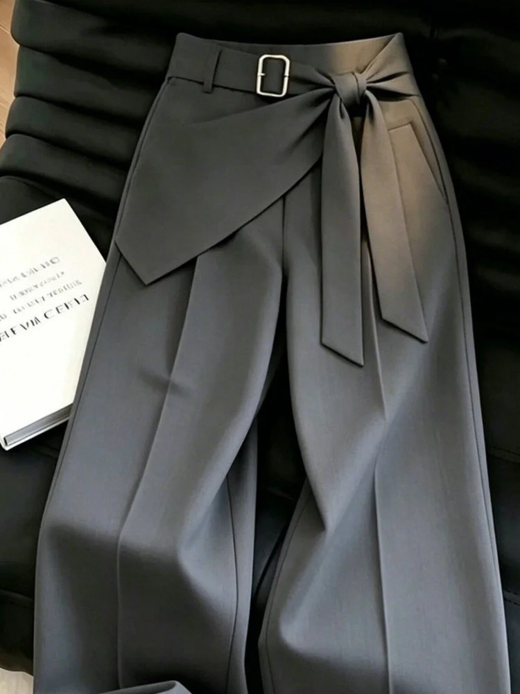 High Waist Straight Leg Suit Pants Women's Trendy Korean Style Casual Trousers with Pockets No Tag Elegant Wide Leg Pants