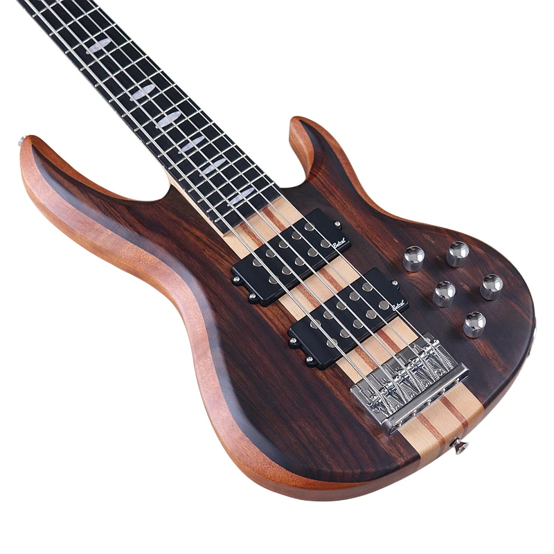 Active 5 String Neck Through Electric Bass Guitar 43 Inch Solid Okoume Body Natural Color Bass Guitar with Free Bag