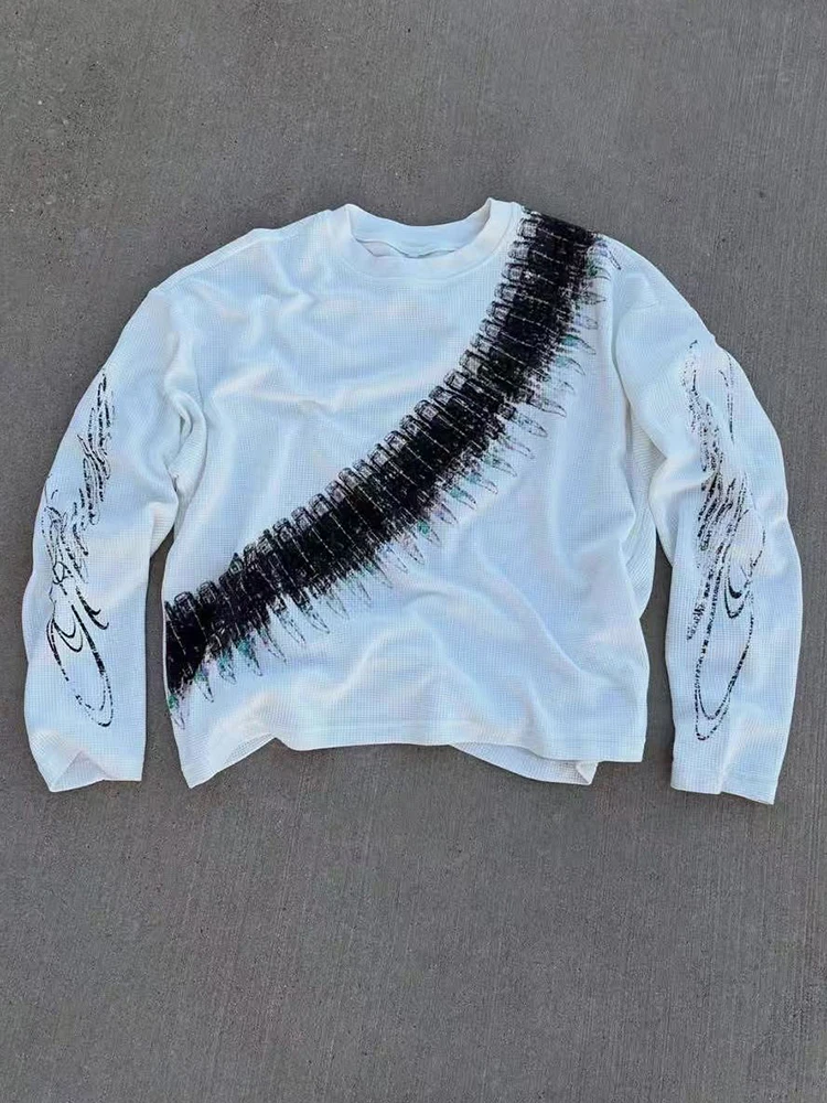 

Mens Womens Casual Gothic Clothing Cotton Tops Streetwear Y2K Retro Long sleeved T shirt Fashion Round Neck Oversized T shirt