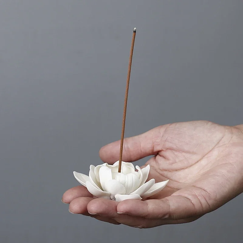 Elegant Hand-made Lotus Ceramic Incense Holder, Desktop Decoration Incense Stick Ash Catcher Aromatherapy Plate