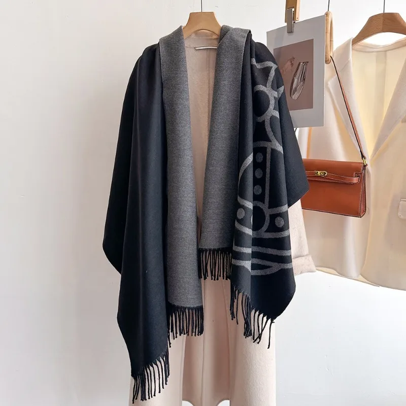 

Роскошный двусторонний кашемировый шарф ike, шаль для женщин, новинка 2023 года, осень-зима, утолщенный теплый двусторонний клетчатый шарф-одеяло
