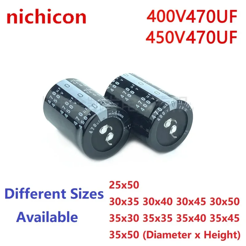 

2Pcs/Lot Nichicon 470uF 400V 470uF 450V 400v470uf 450V470UF 25x50 30x35/40/45/50 35x30/35/40/45/50 Snap-in PSU Capacitor