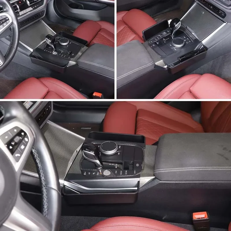 BMW 3シリーズ G20 2020-2025年式 車内アクセサリー ABS製 ブラック カーギアシフト収納ボックス トレイ 両側オーガナイザー 左ハンドル車用