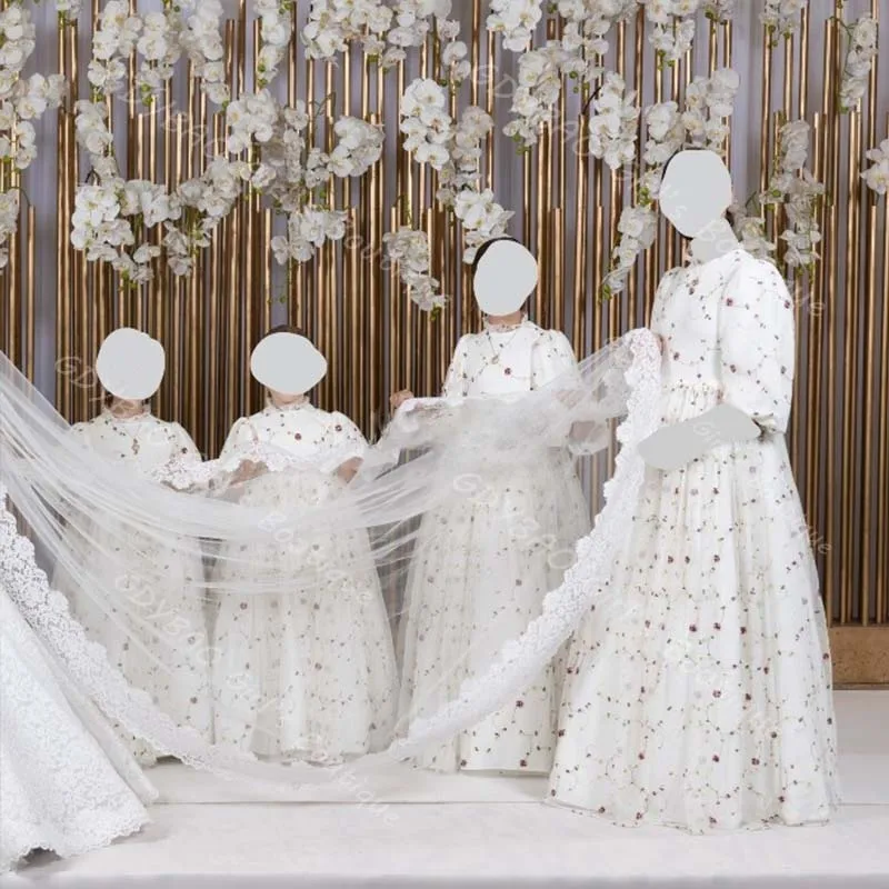 Vestidos de niña de flores de encaje personalizados para boda, niños pequeños, cintura alta, manga de globo, vestido de fiesta, vestido de desfile de primera comunión