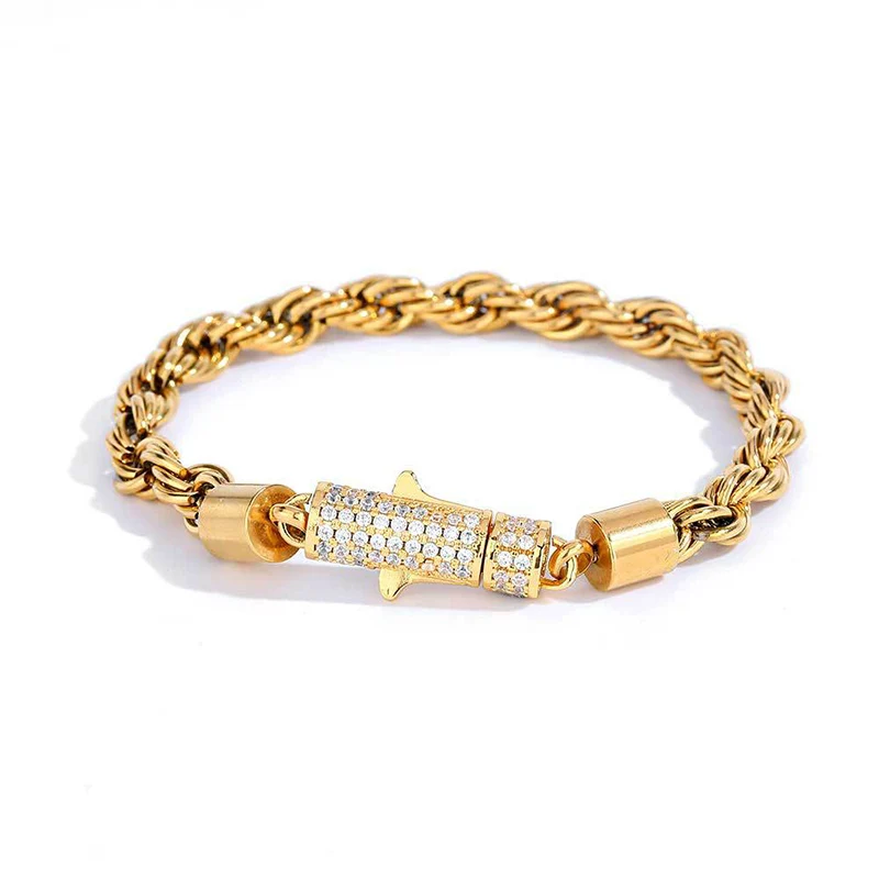 6mm Titanium Steel Twist Rope Chain Link Necklaces for Men Women Unisex Hip Hop Bling Iced Out Rock jewelry Gold Silver Color