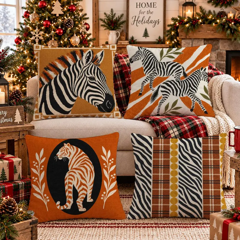 Zebra Stripes Cushion Cover 1/4Pcs Soft Plush Throw Pillow Cover Double-Sided Print Sofa Living Room Decor