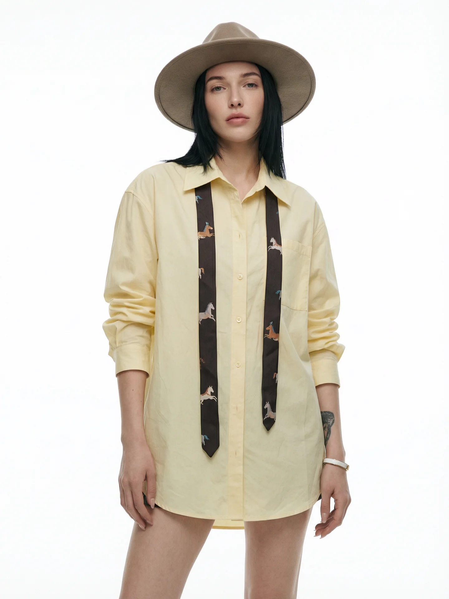 

Yellow Sculptural Loose Women's irt BW Lazy High nce Sensation mat Sle Casual Faion Cleanfit Long Sve