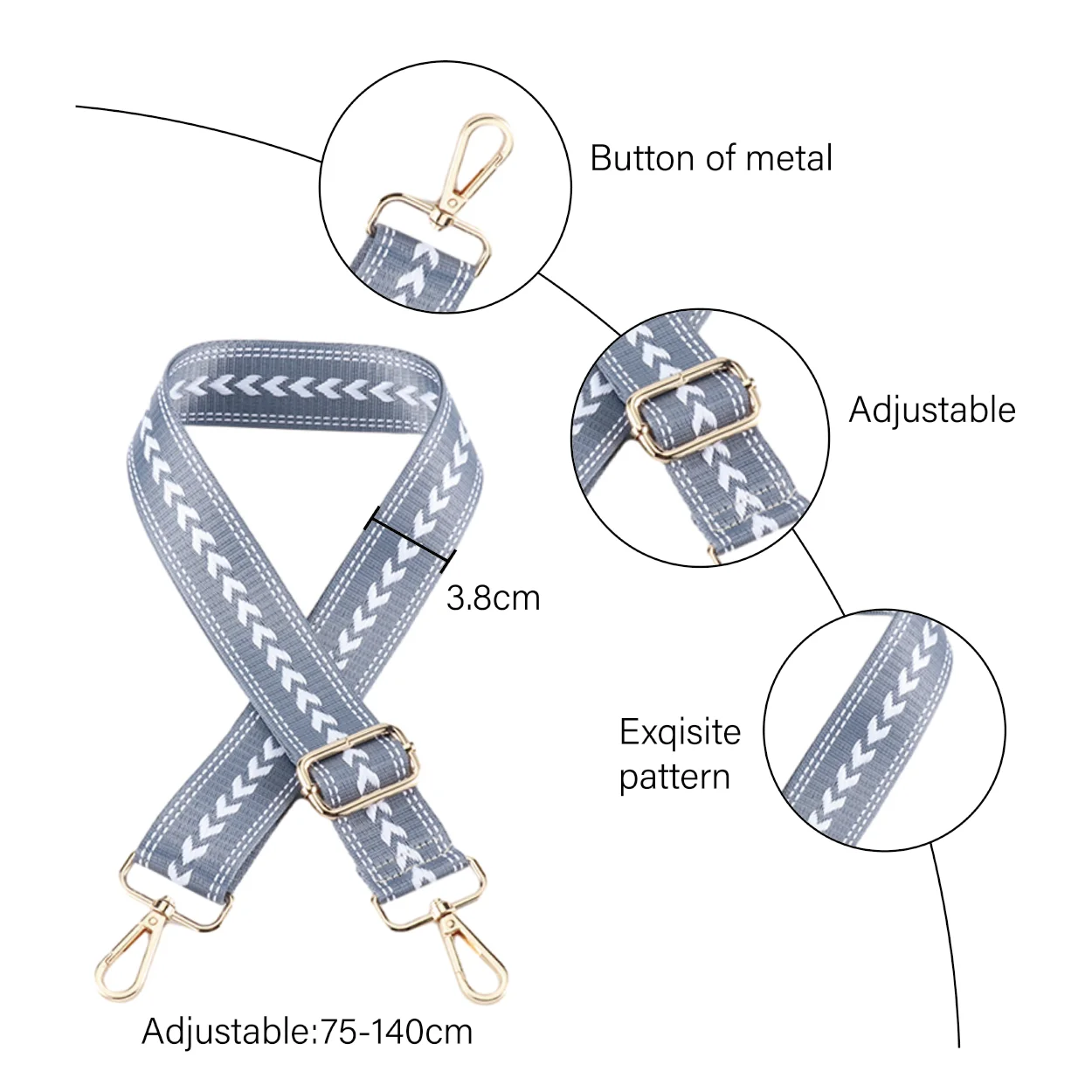 3.8Cm Brede Temperament Schouderband Delicate Bloemenpatroon Universele Modieuze Duurzame Precisie Geweven Schuine Schouderriem