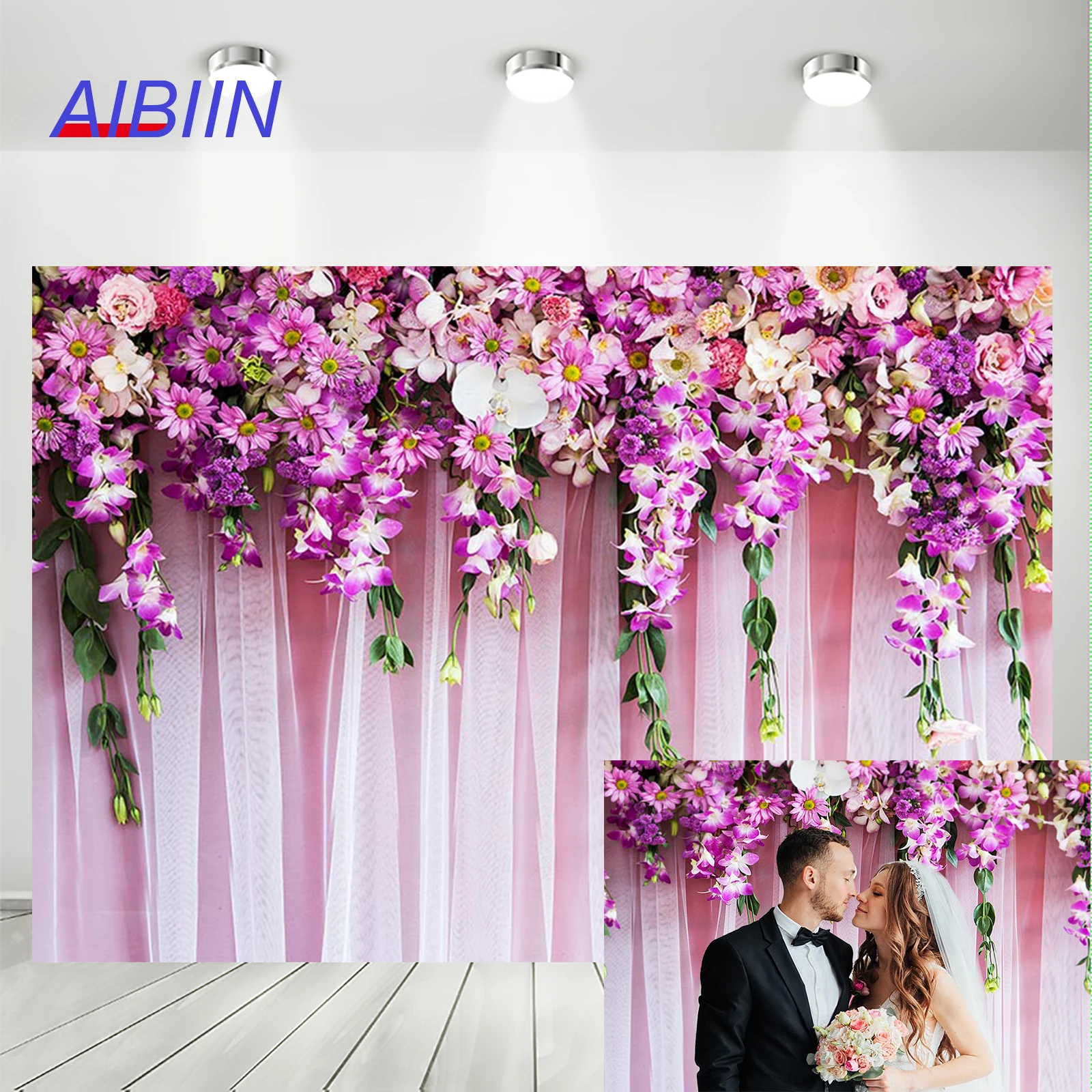 

Purple Flower Photography Background Pink Curtain Romantic Wedding Valentine Day Backdrop Party Decor Lovers Portrait Photozone