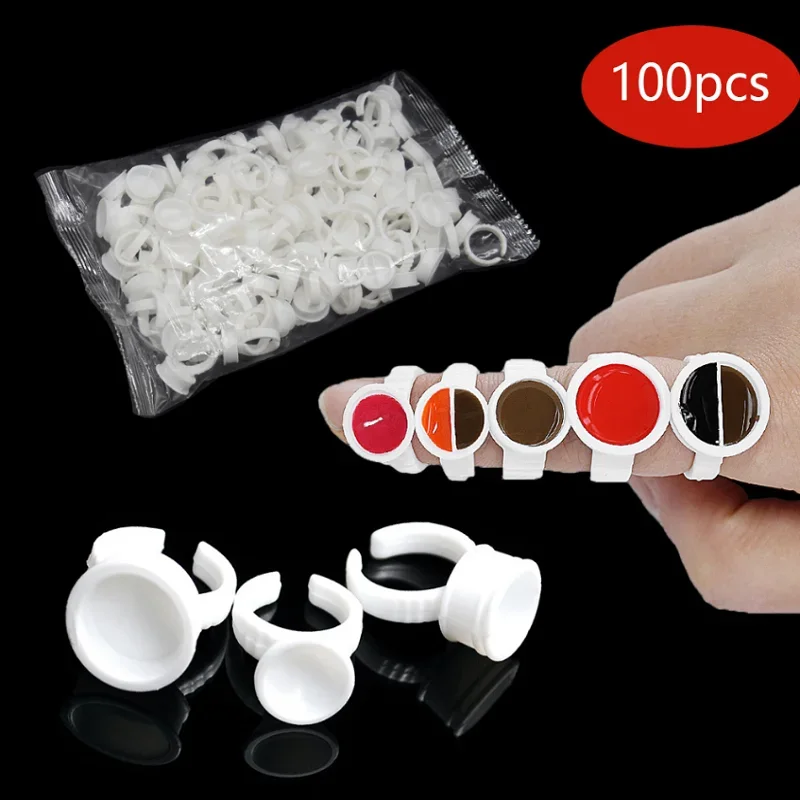 

100 шт., клей для наращивания ресниц, кольцо, чашка, подъемный клей для ресниц, поддон, чернила для татуировки, пигментные чашки, контейнер, инструмент для макияжа, 1 сумка
