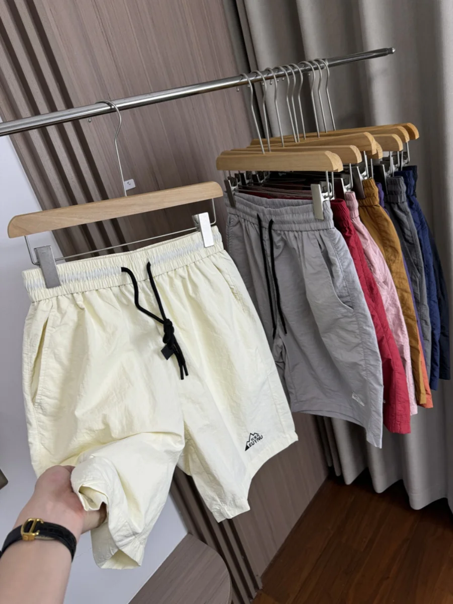 Outdoor Men's Qui Dry Sports Casual Beach Five-Quarter Pants Elastic Waist with Belt Pure Color Straight Leg Youthful Energ...