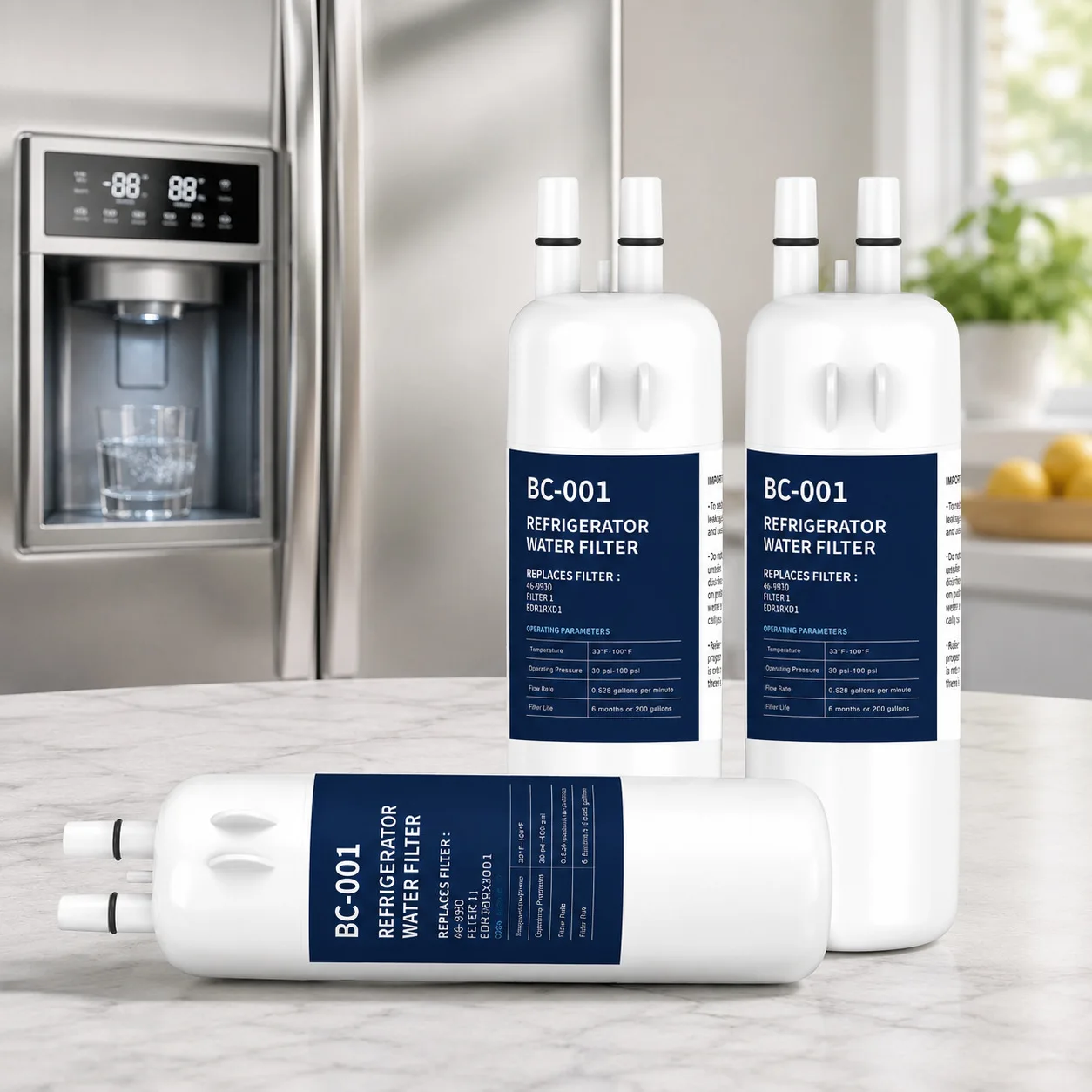 冷蔵庫用浄水フィルター-3個入り交換カートリッジ-whirlpool冷蔵庫用-w10276924-w10291030-p4rfwb-p4rfkb2-46-9930対応