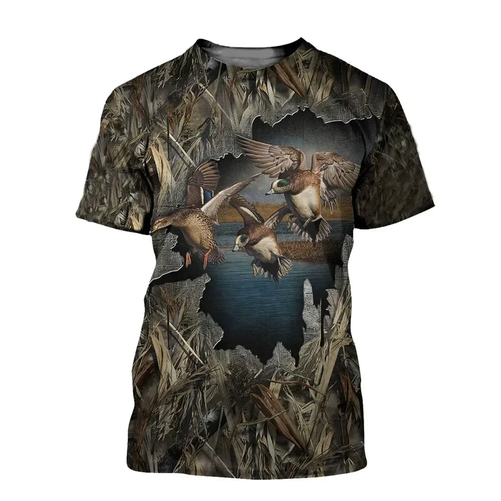 Summer New Casual Men's T-shirt Jungle Camo 3D Printed T-shirt Duck Hunting Fun Fashion Loose Harajuku Top