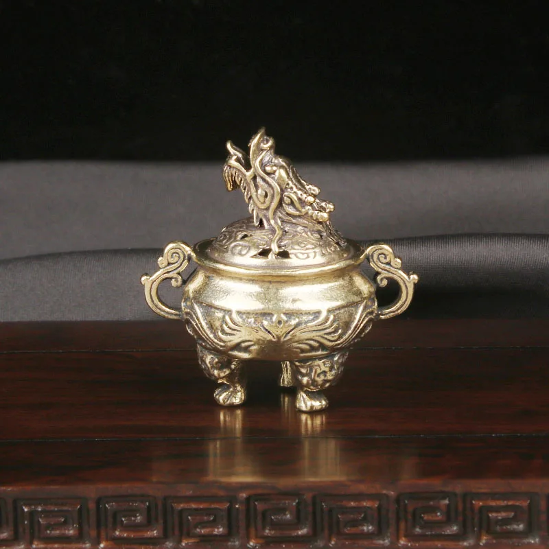 Antique Antique Brass Kirin Lid With Three Legged Tripod Incense Burner Desktop Decoration Antique And Miscellaneous Bronze Ware