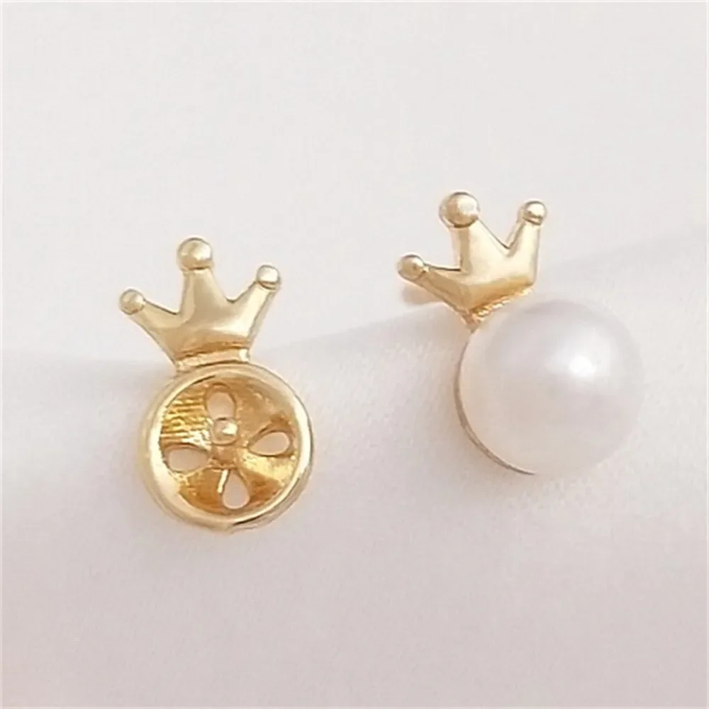 

14K Gold Crown Bead Set Mini Earrings S925 Silver Needle DIY Handmade Pearl Jewelry Earring Accessories E153