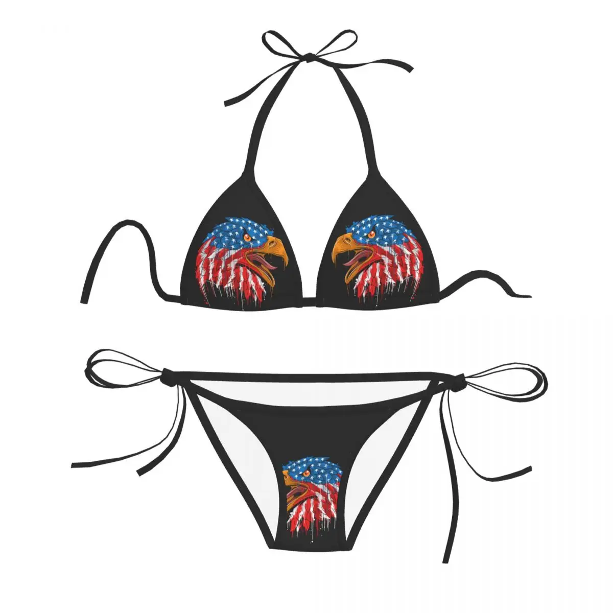 

Sexy Brazilian Thong Bikini Mujer Swimwear Women 2022 Eagle USA Flag Summer Beachwear